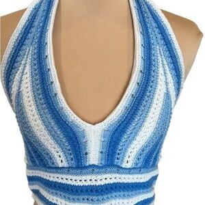 Hollister Blue and White Striped Halter Top